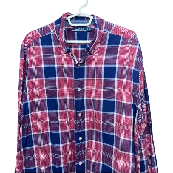 SzXL Nautica Blue/White/Red Check Button Down Shirt - Picture 6 of 7